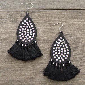 Black Rhinestone Tassel Earrings
